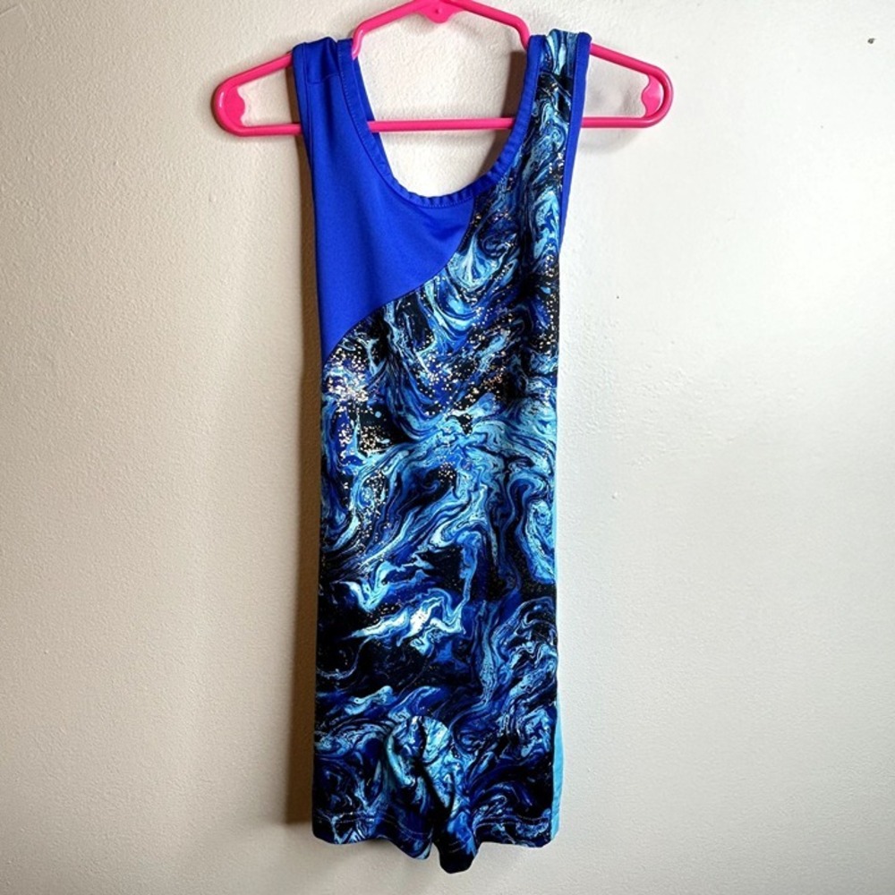 Little girls blue marble‎ gymnastics leotard size small 6/6x